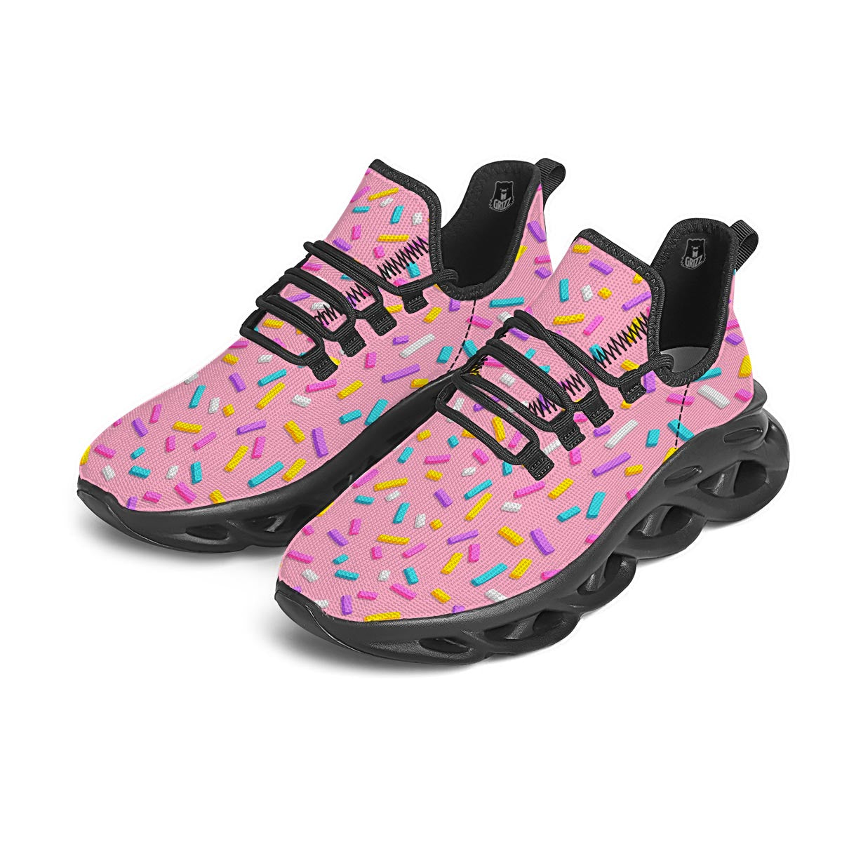 Donut Sprinkles Print Pattern Black Running Shoes-grizzshop