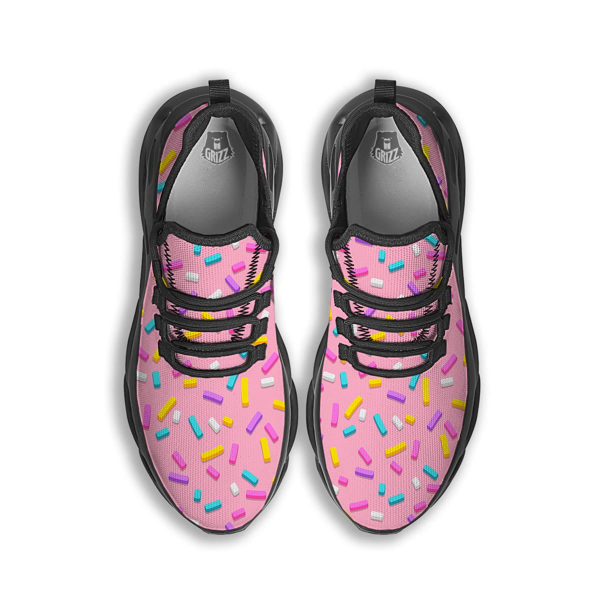 Donut Sprinkles Print Pattern Black Running Shoes-grizzshop