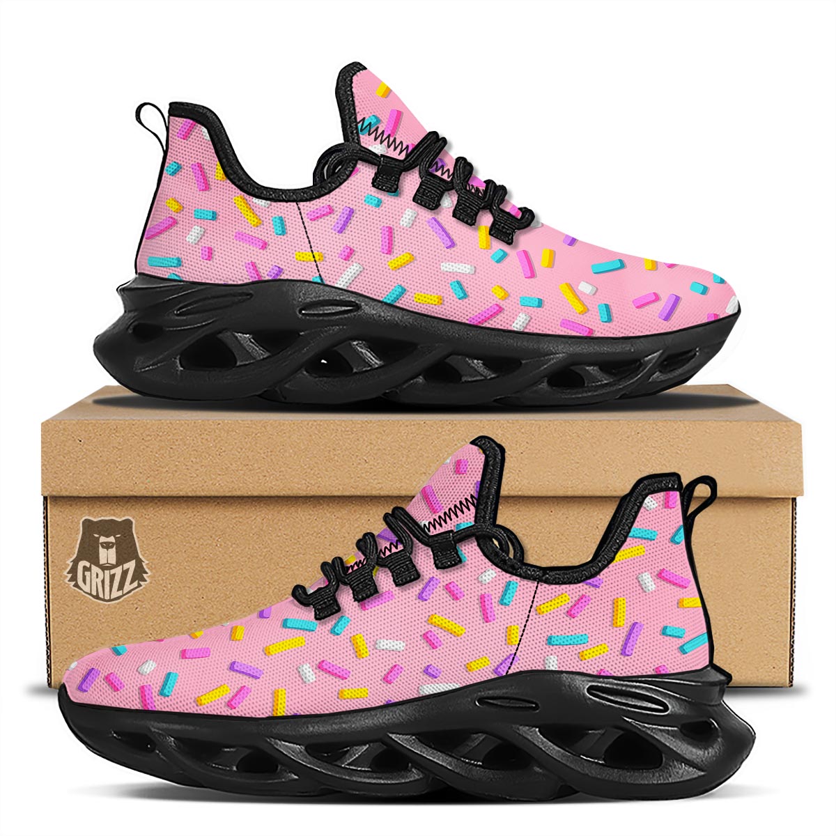 Donut Sprinkles Print Pattern Black Running Shoes-grizzshop