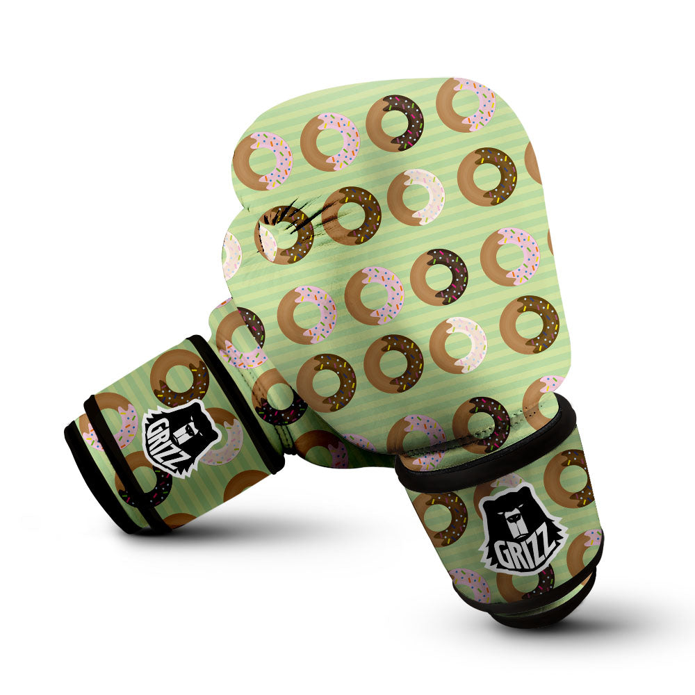 Donut Striped Green Print Pattern Boxing Gloves-grizzshop