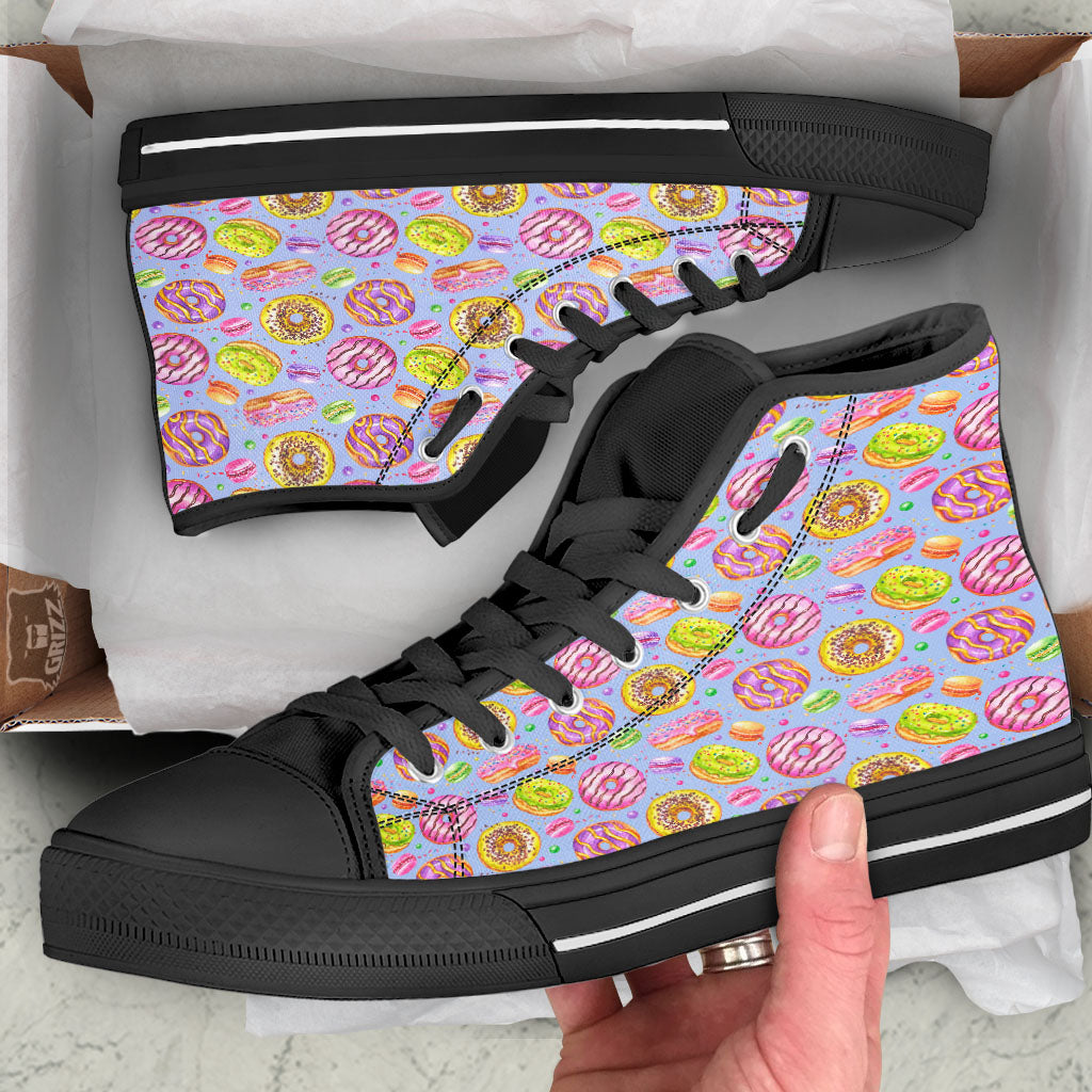 Donuts Print Pattern Black High Top Shoes-grizzshop