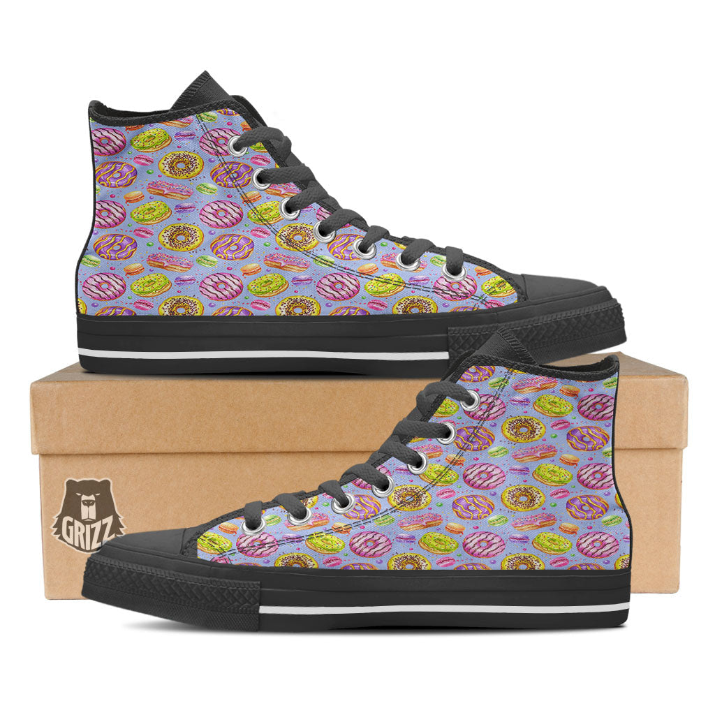 Donuts Print Pattern Black High Top Shoes-grizzshop