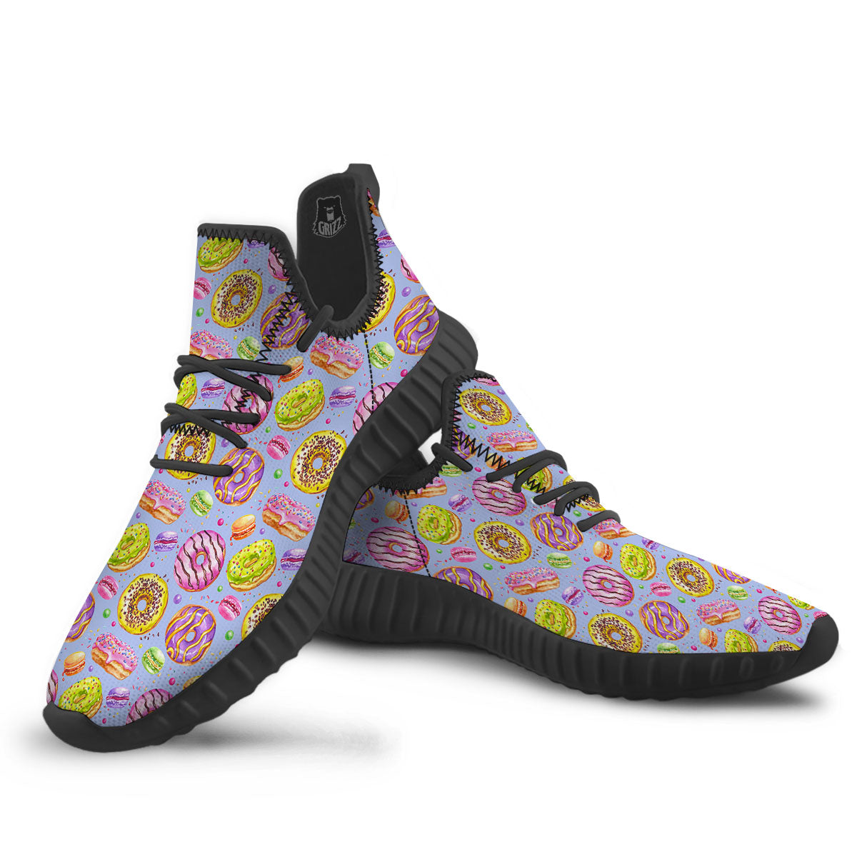 Donuts Print Pattern Black Walking Shoes-grizzshop