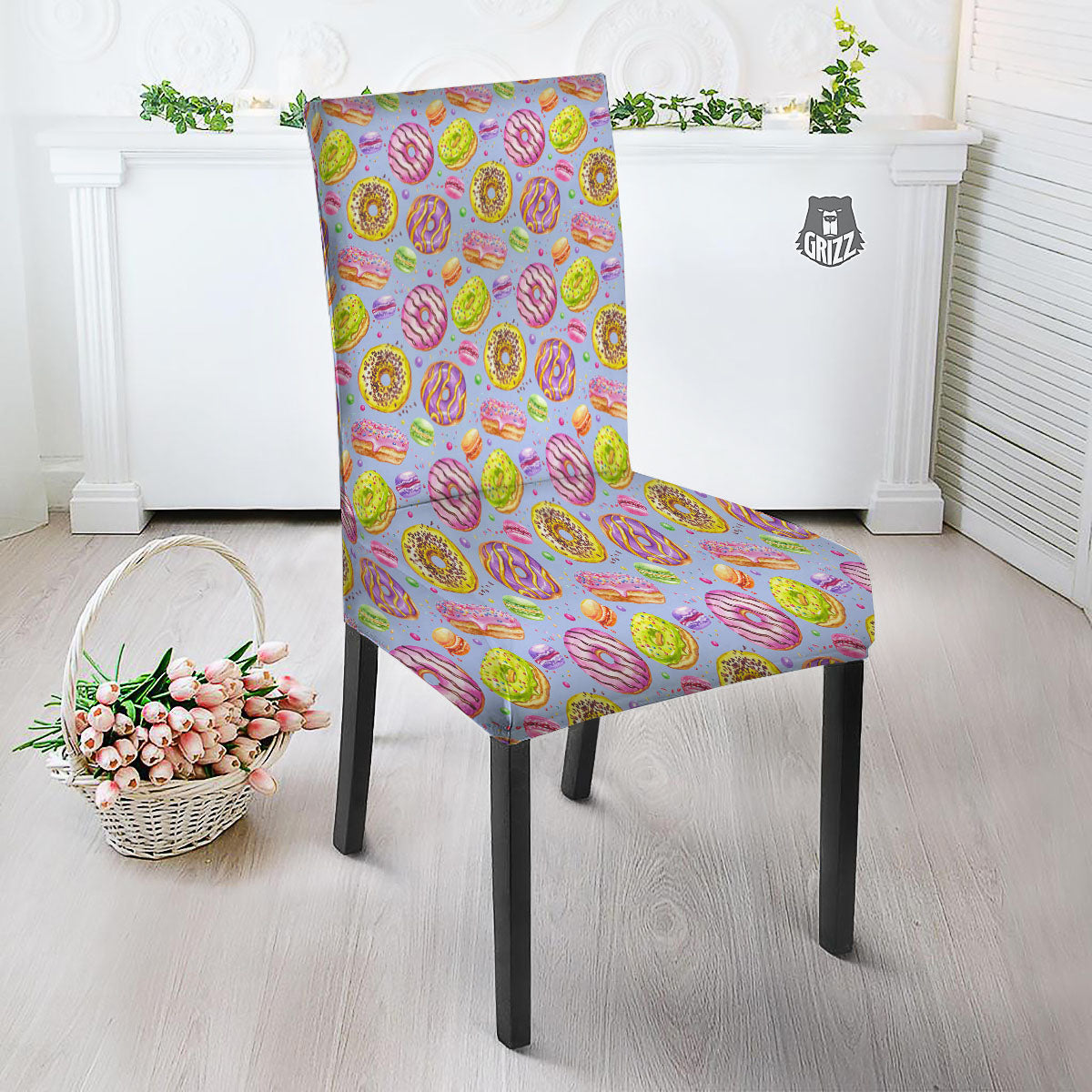 Donuts Print Pattern Dining Chair Slipcover-grizzshop