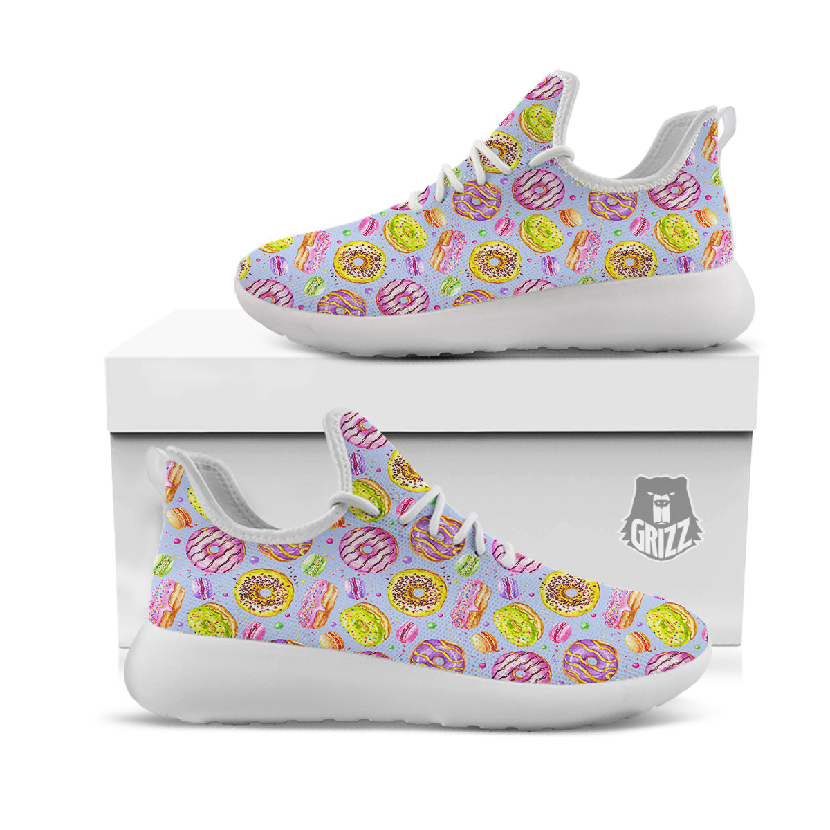Donuts Print Pattern White Athletic Shoes-grizzshop