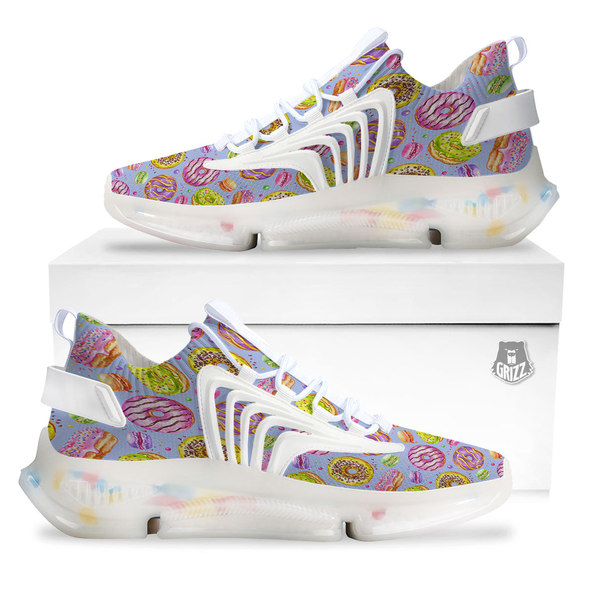 Donuts Print Pattern White Gym Shoes-grizzshop