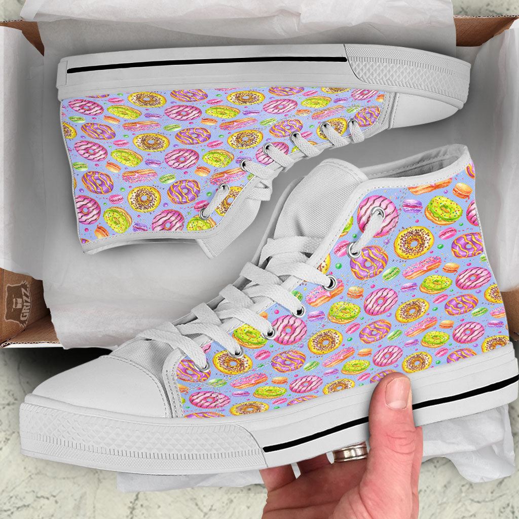 Donuts Print Pattern White High Top Shoes-grizzshop