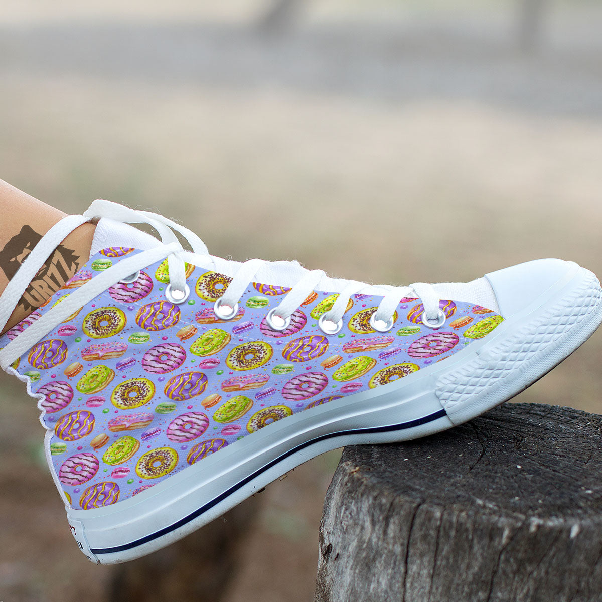 Donuts Print Pattern White High Top Shoes-grizzshop