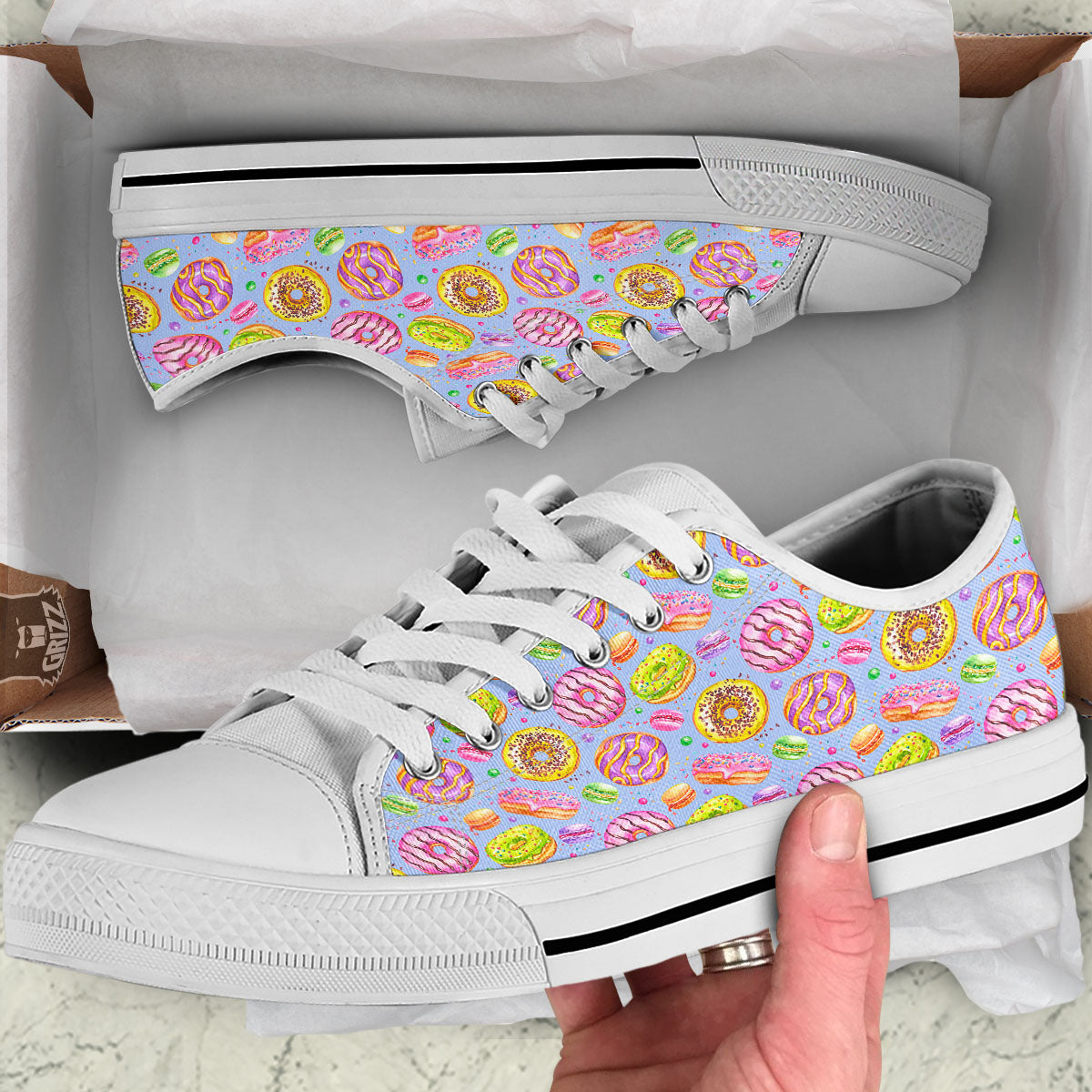 Donuts Print Pattern White Low Top Shoes-grizzshop
