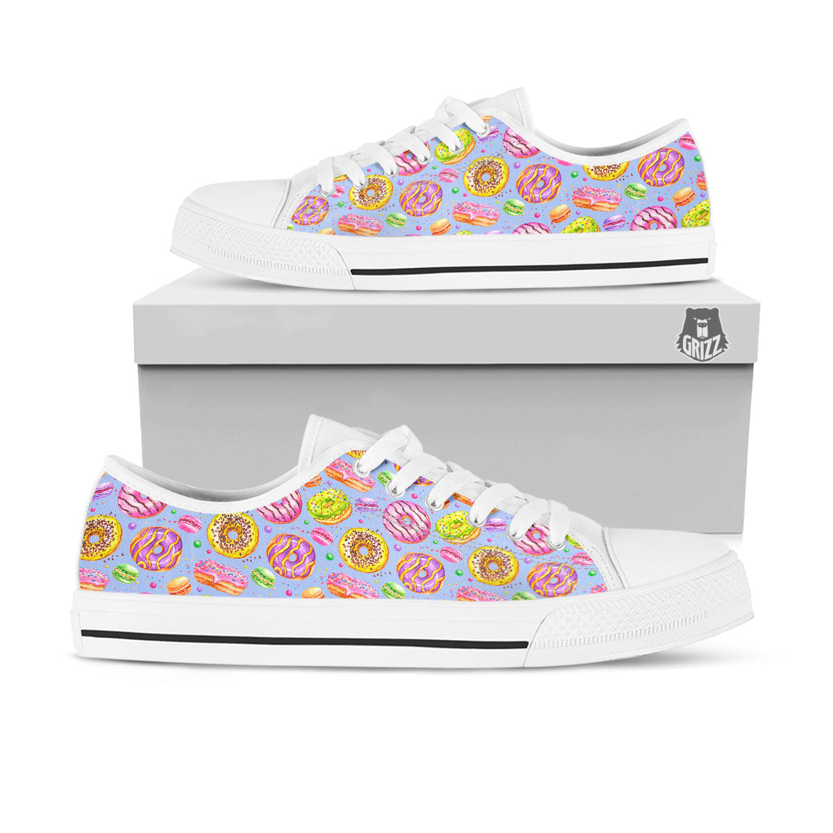 Donuts Print Pattern White Low Top Shoes-grizzshop