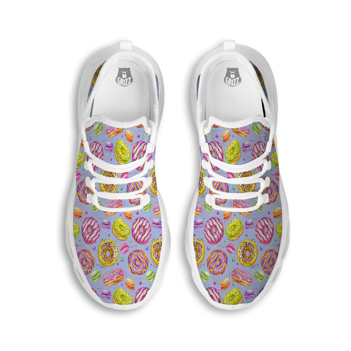 Donuts Print Pattern White Running Shoes-grizzshop