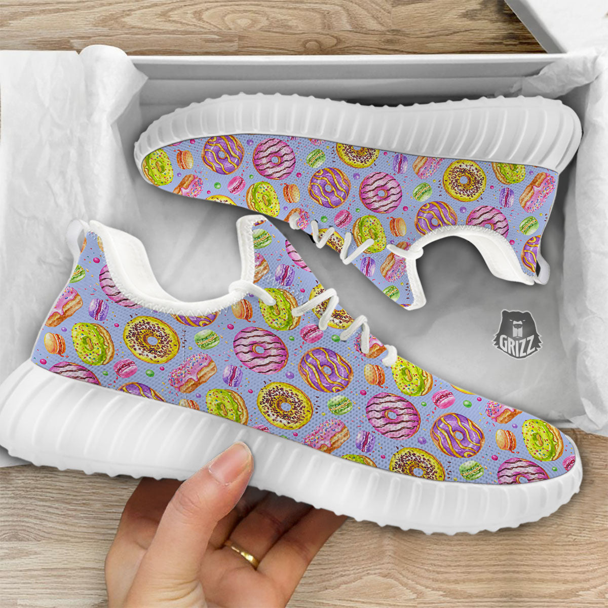 Donuts Print Pattern White Walking Shoes-grizzshop