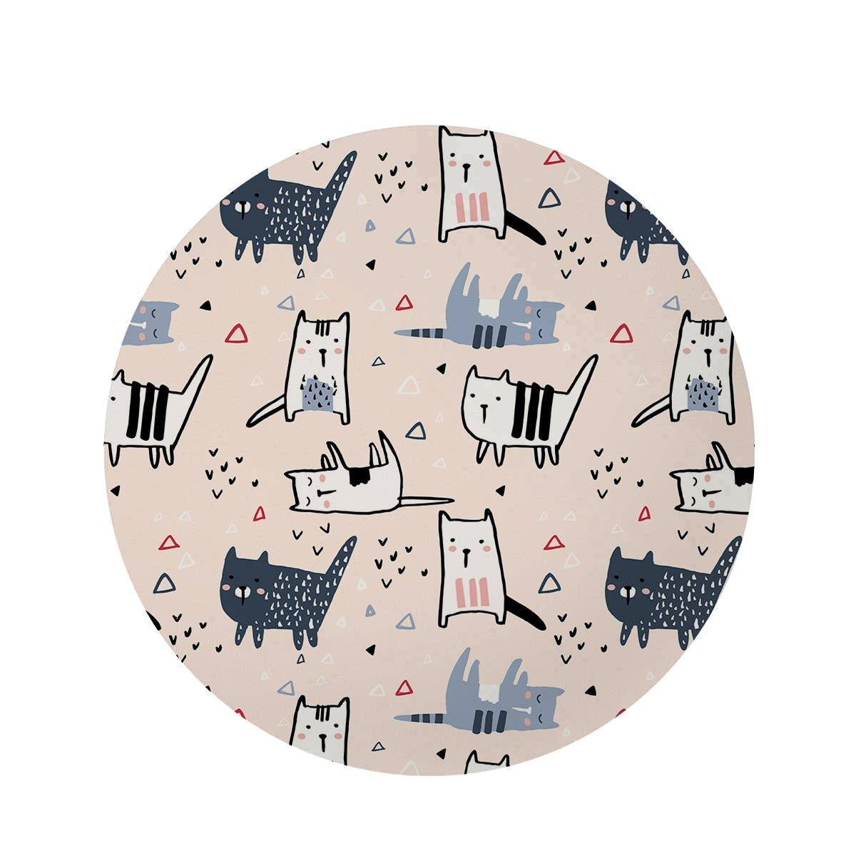 Doodle Cat Print Round Rug-grizzshop