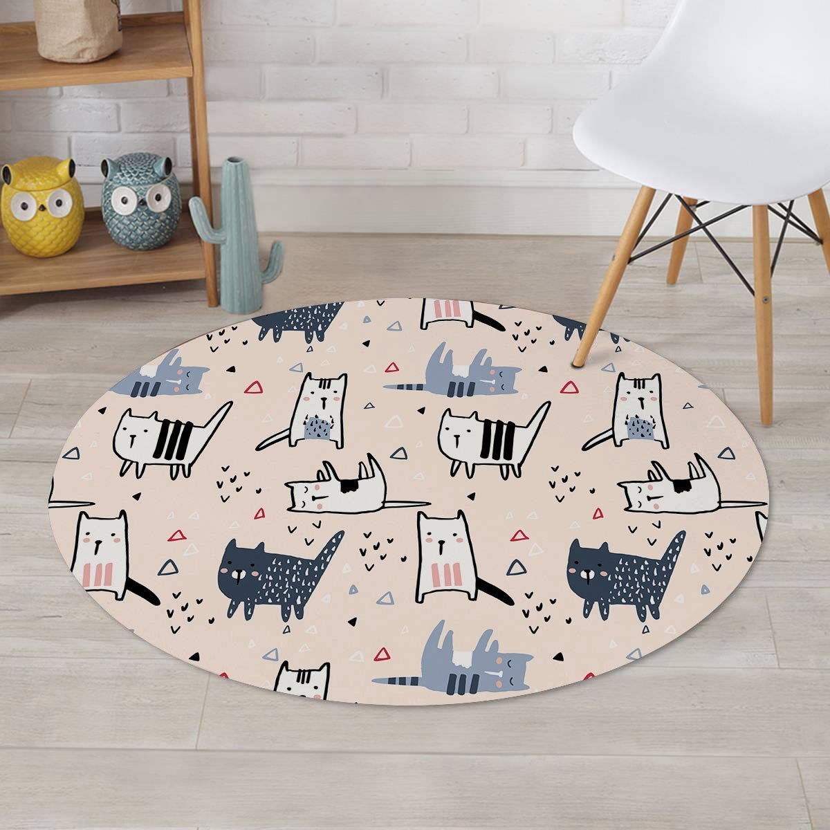 Doodle Cat Print Round Rug-grizzshop