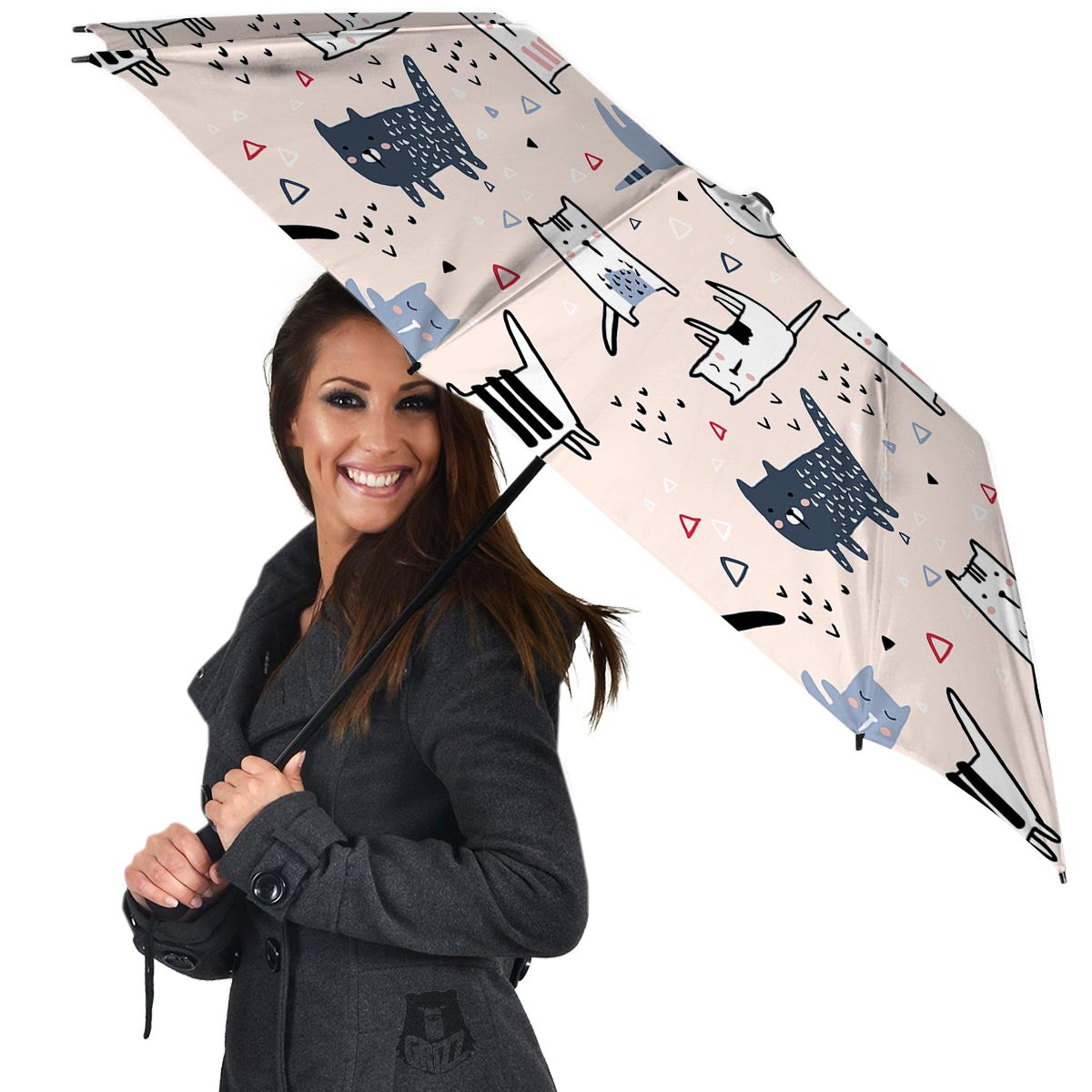 Doodle Cat Print Umbrella-grizzshop