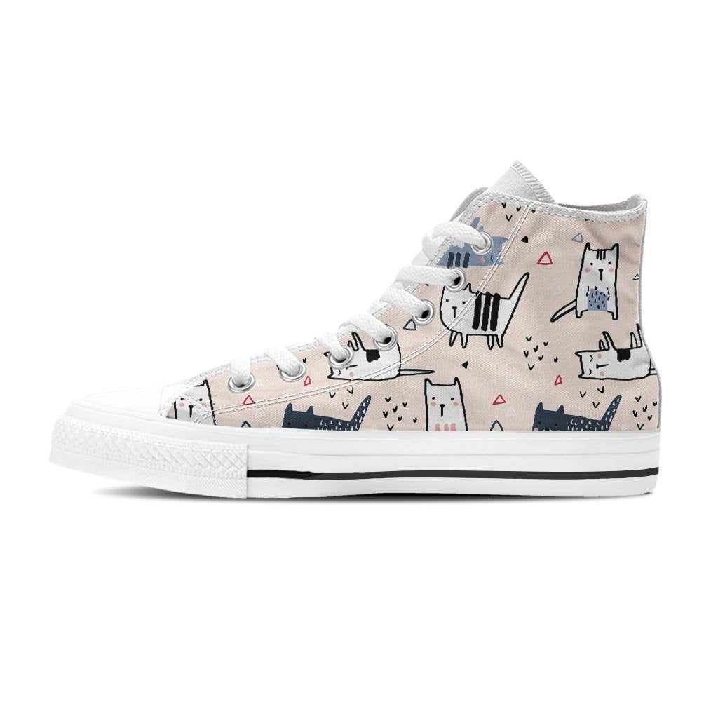 Doodle Cat Print Women's High Top Shoes-grizzshop