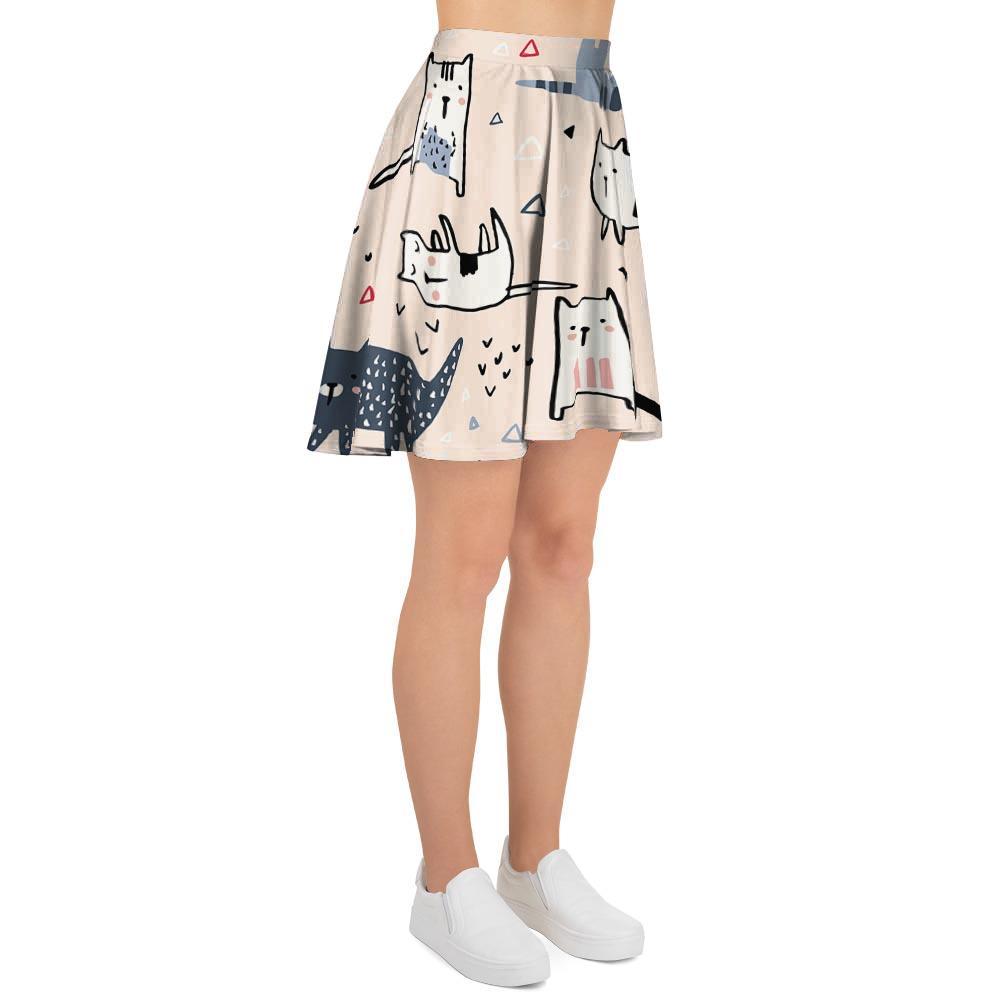 Doodle Cat Print Women's Skirt-grizzshop