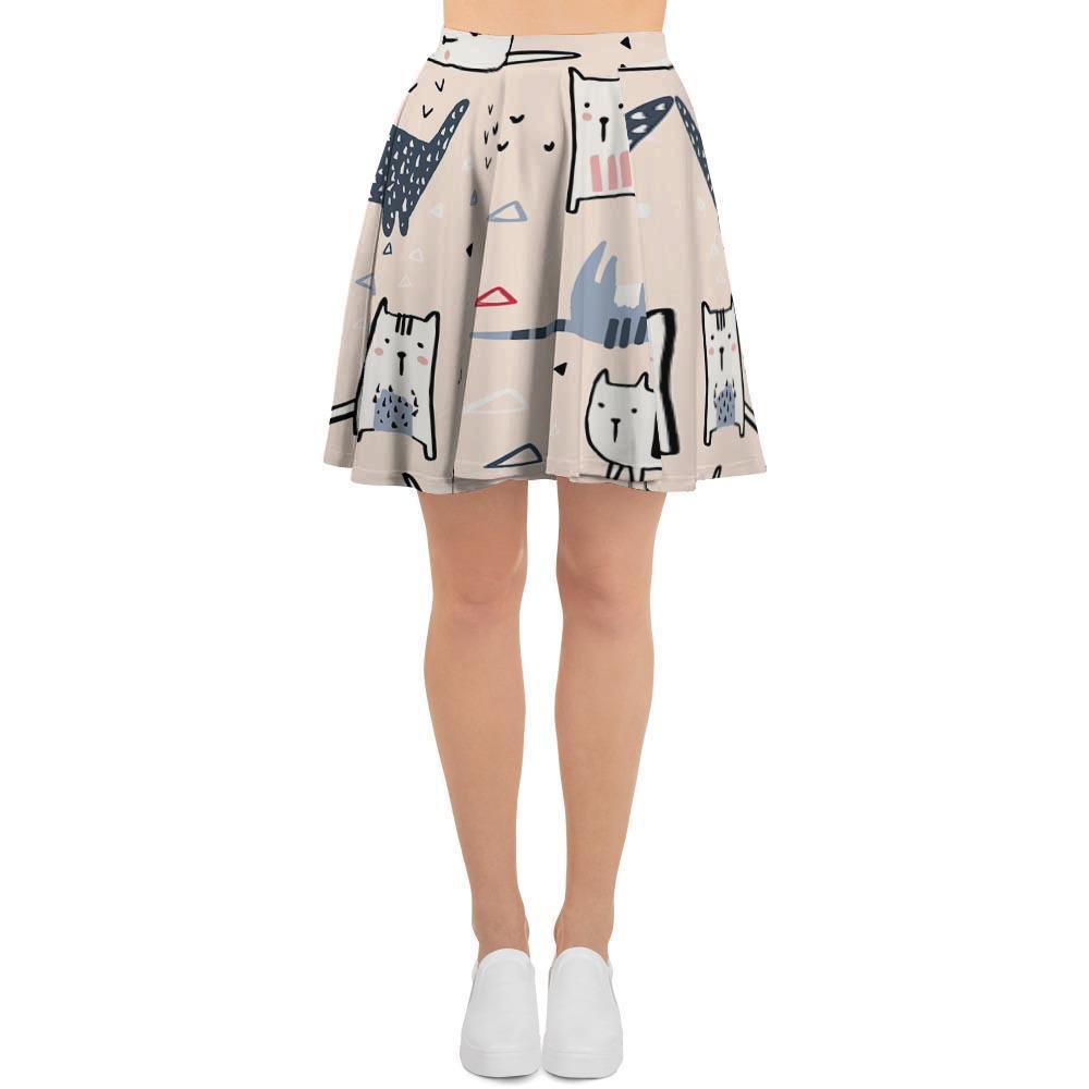 Doodle Cat Print Women's Skirt-grizzshop