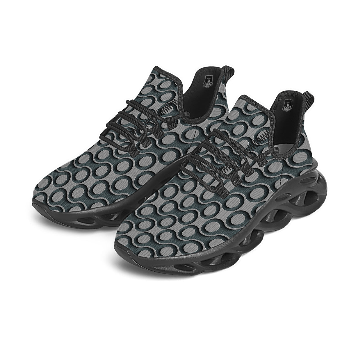 Dot 3D Geometric Print Pattern Black Running Shoes-grizzshop