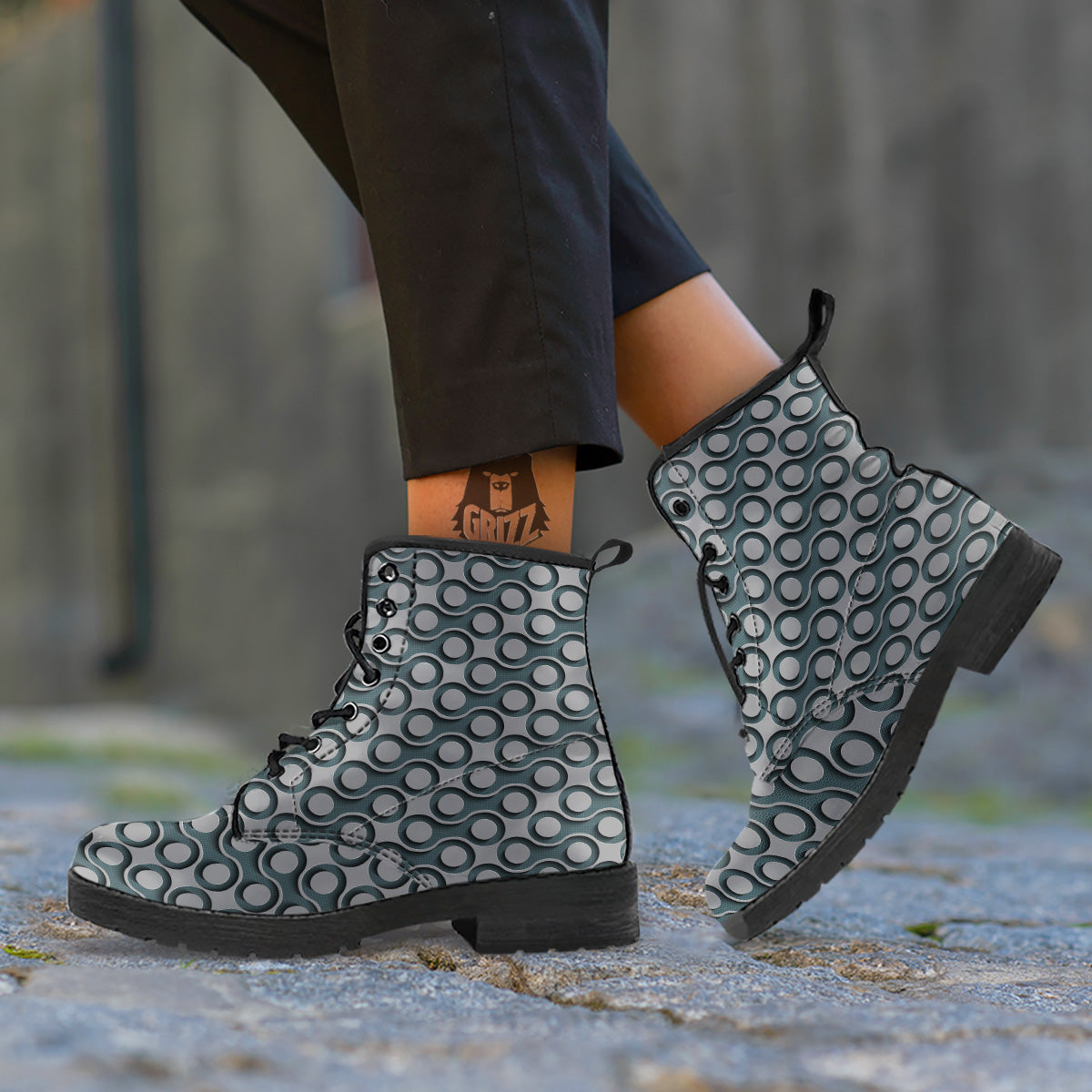 Dot 3D Geometric Print Pattern Leather Boots-grizzshop