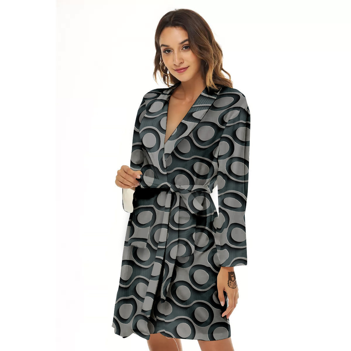Dot 3D Geometric Print Pattern Women's Robe-grizzshop