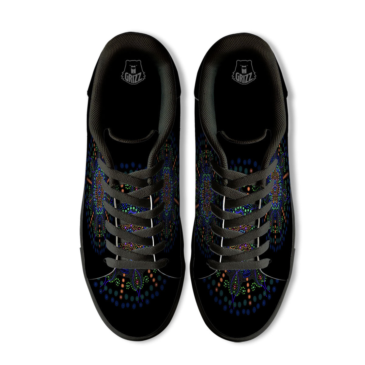 Dot Mandala Green White Print Black Low Top Sneakers-grizzshop