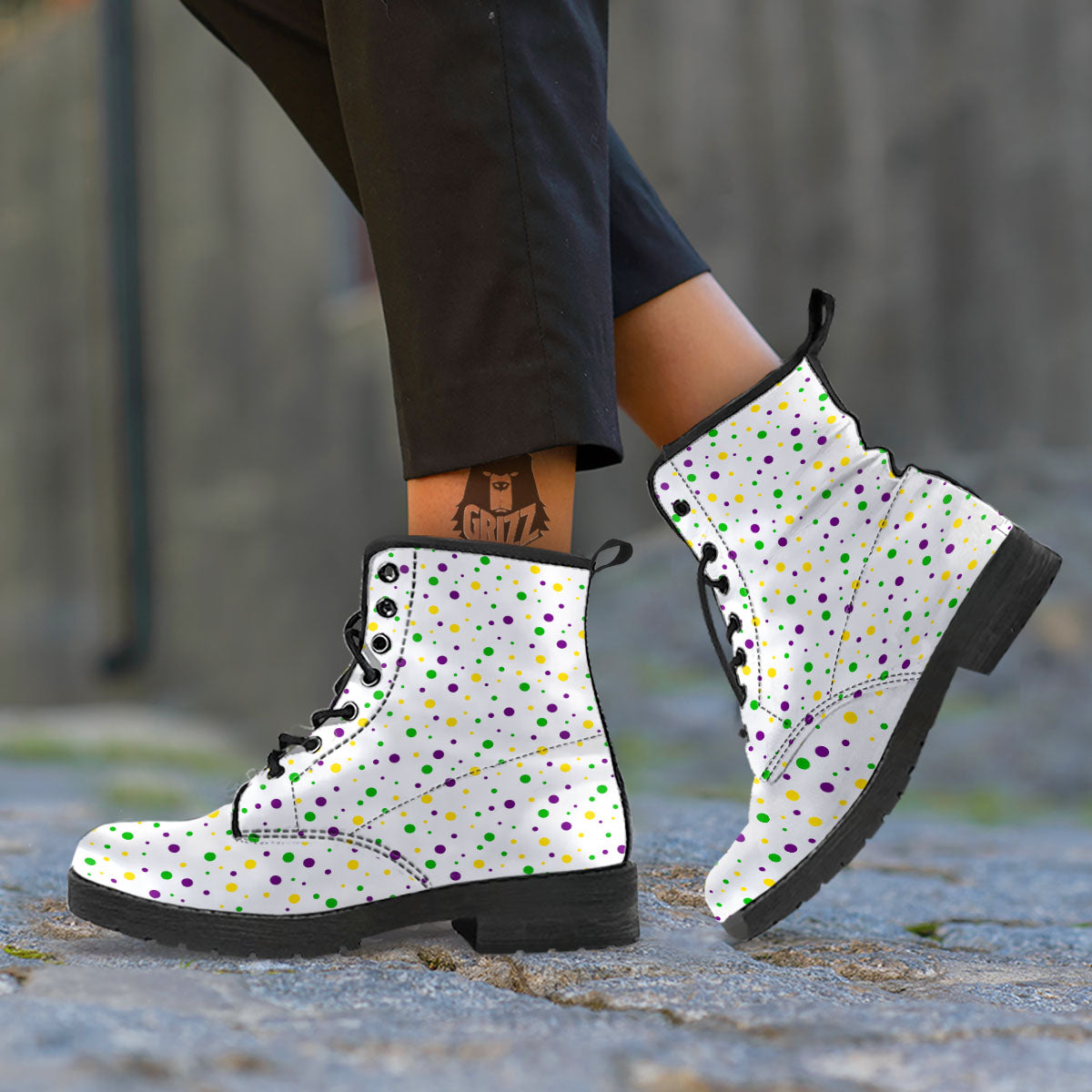 Dot Mardi Gras Print Pattern Leather Boots-grizzshop