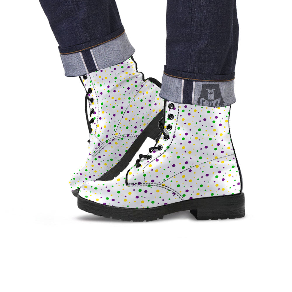 Dot Mardi Gras Print Pattern Leather Boots-grizzshop