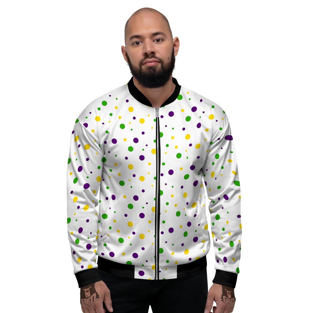 Dot Mardi Gras Print Pattern Men's Bomber Jacket-grizzshop