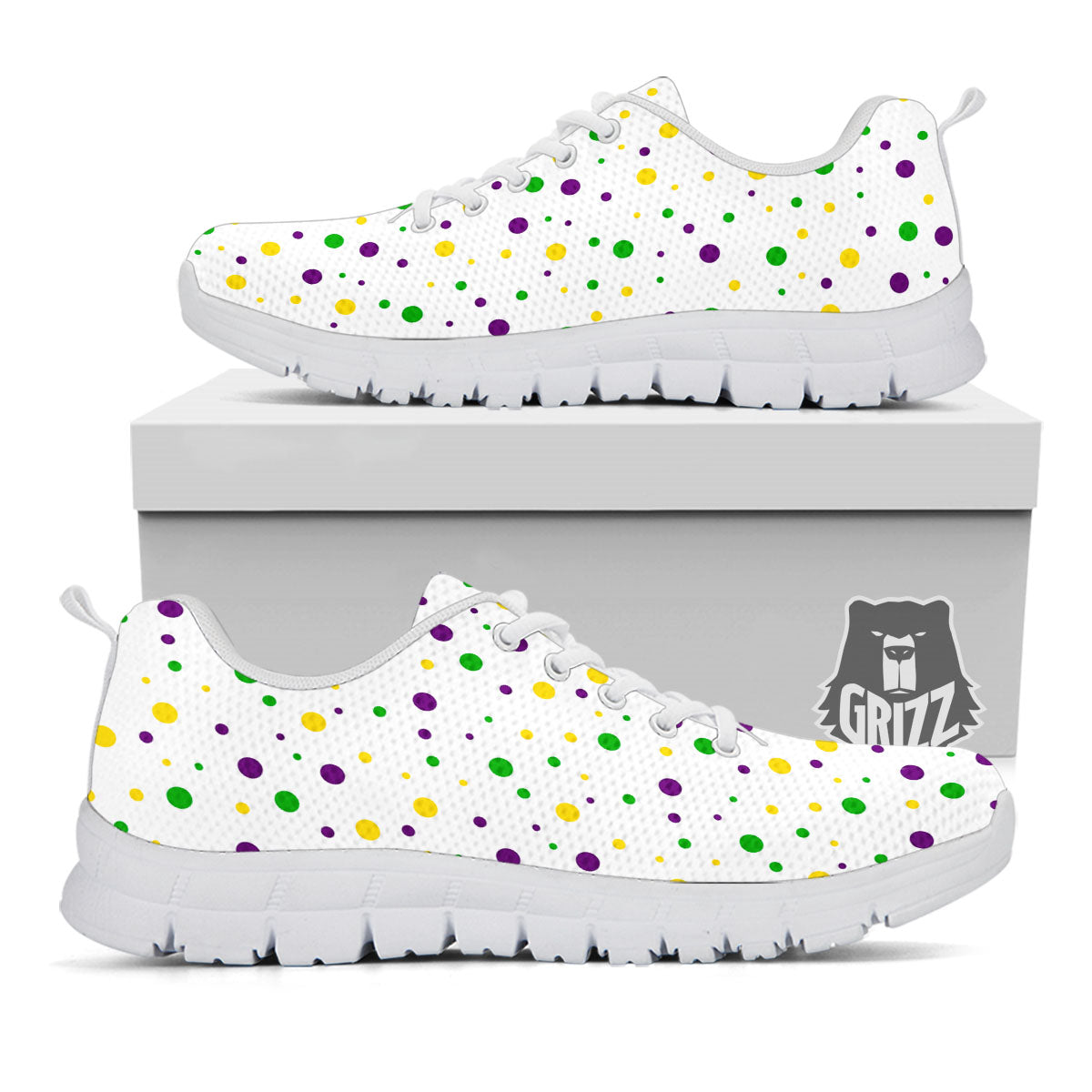 Dot Mardi Gras Print Pattern White Sneaker-grizzshop