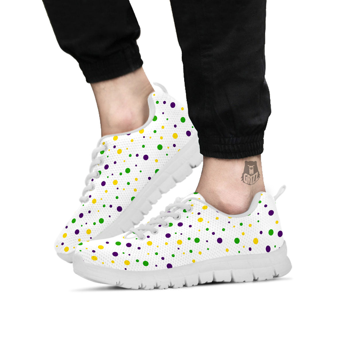 Dot Mardi Gras Print Pattern White Sneaker-grizzshop