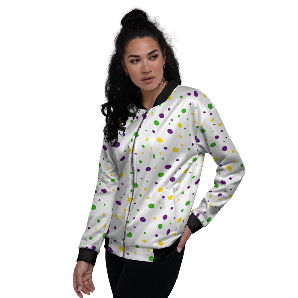 Dot Mardi Gras Print Pattern Women's Bomber Jacket-grizzshop