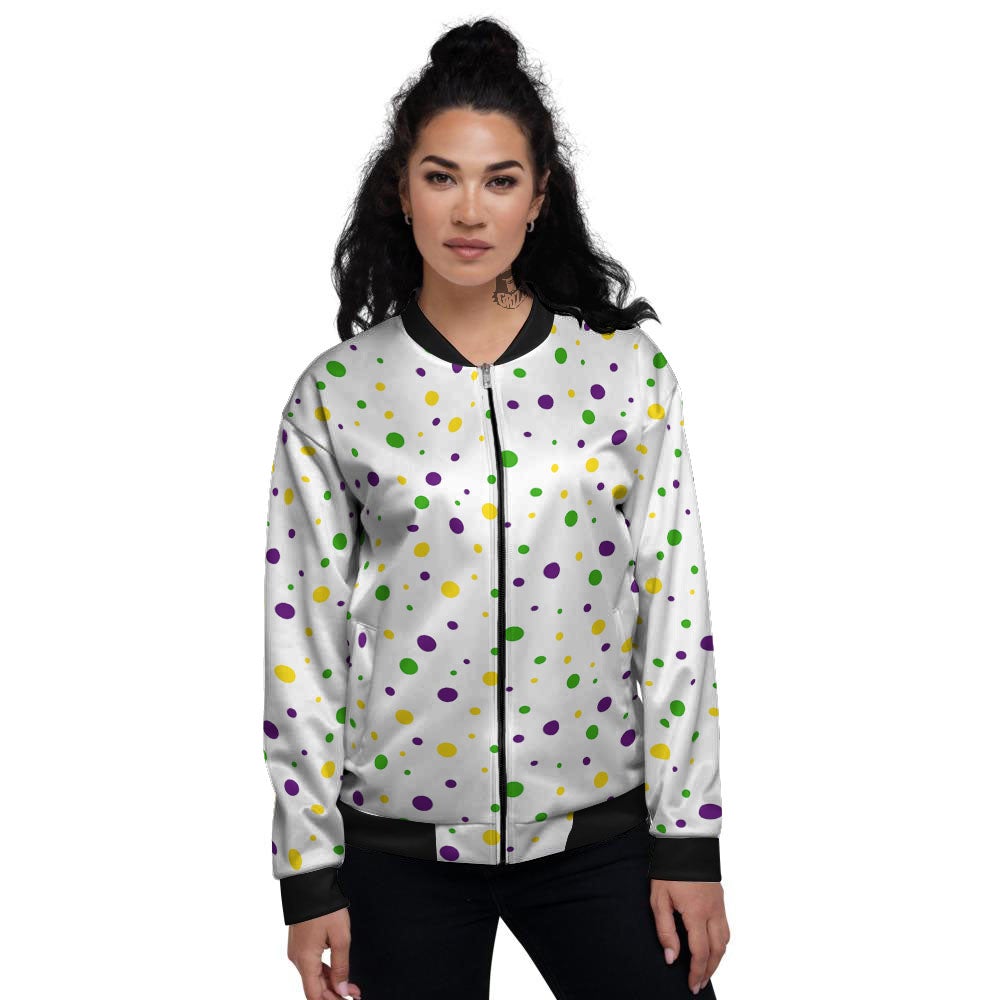 Dot Mardi Gras Print Pattern Women's Bomber Jacket-grizzshop