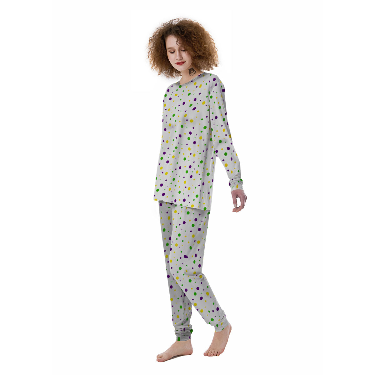 Dot Mardi Gras Print Pattern Women's Pajamas-grizzshop