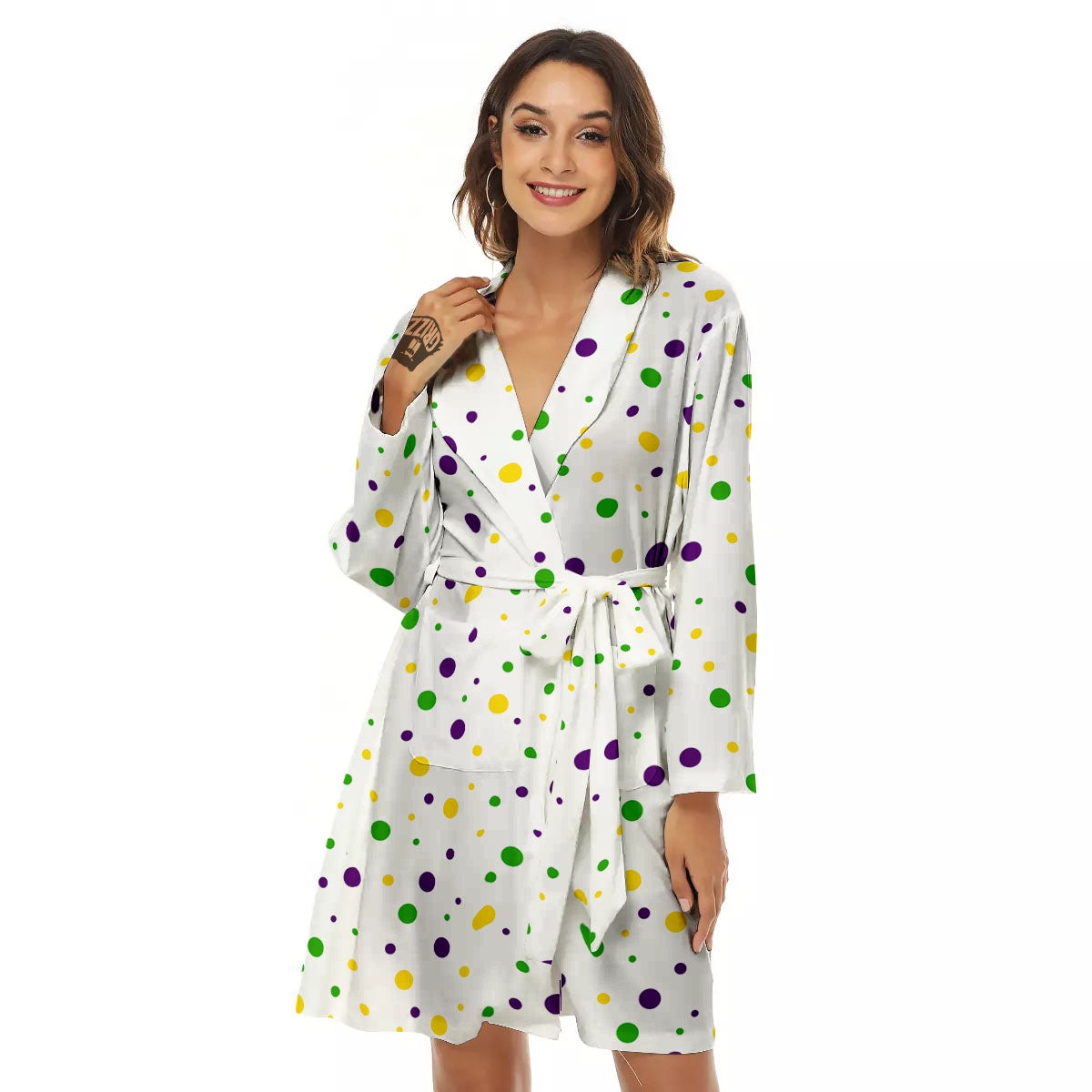 Dot Mardi Gras Print Pattern Women's Robe-grizzshop