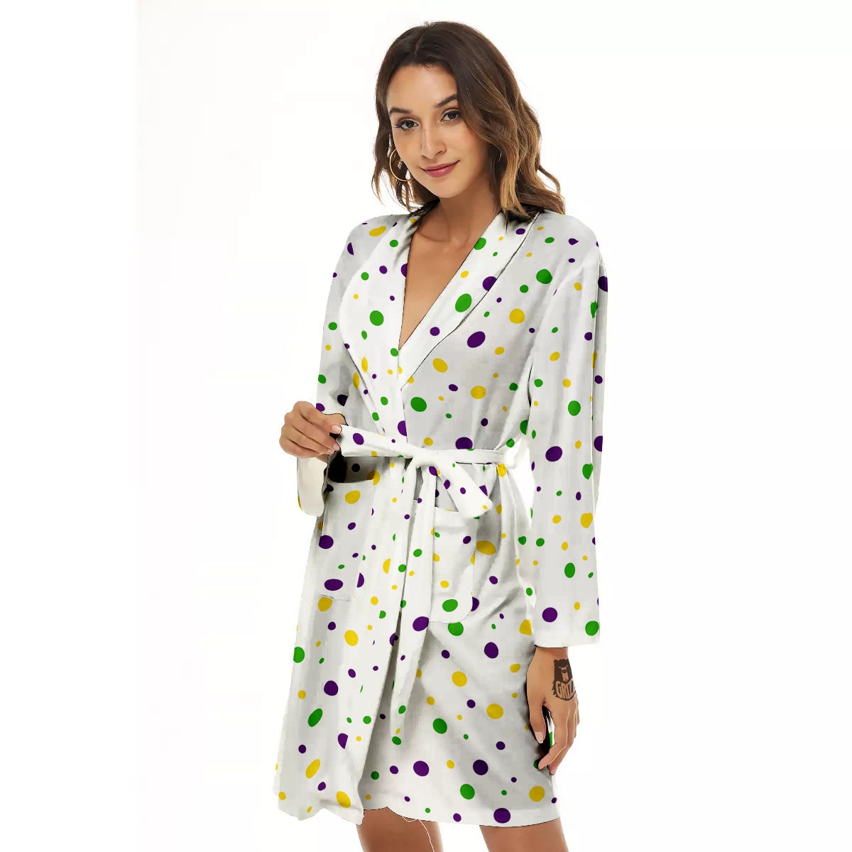 Dot Mardi Gras Print Pattern Women's Robe-grizzshop