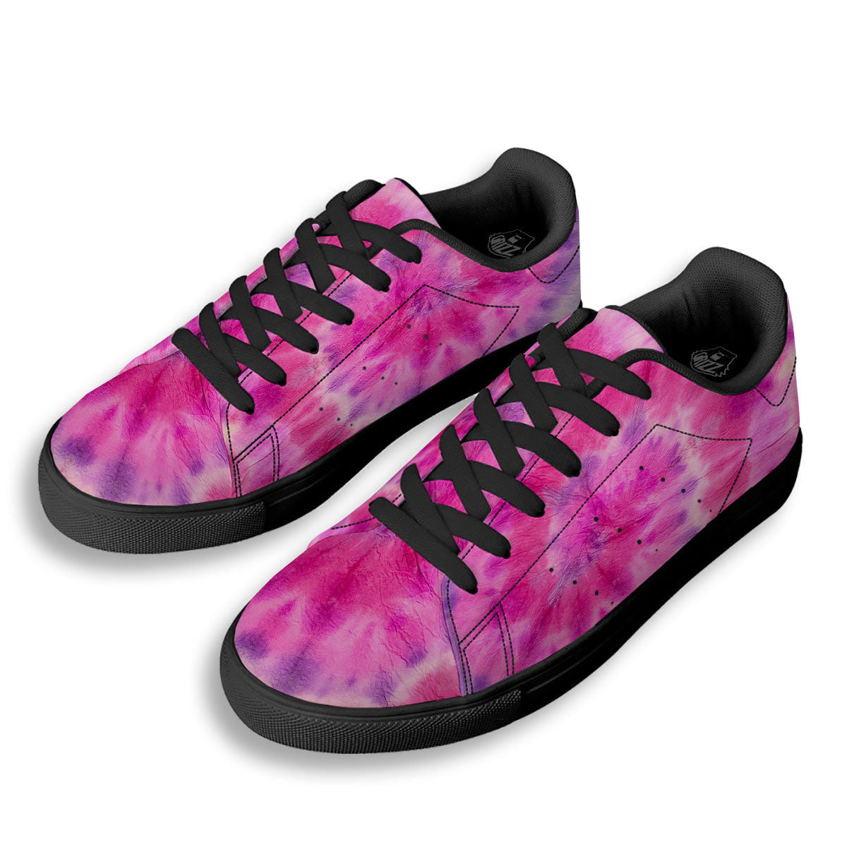 Double Pink Tie Dye Print Black Low Top Sneakers-grizzshop