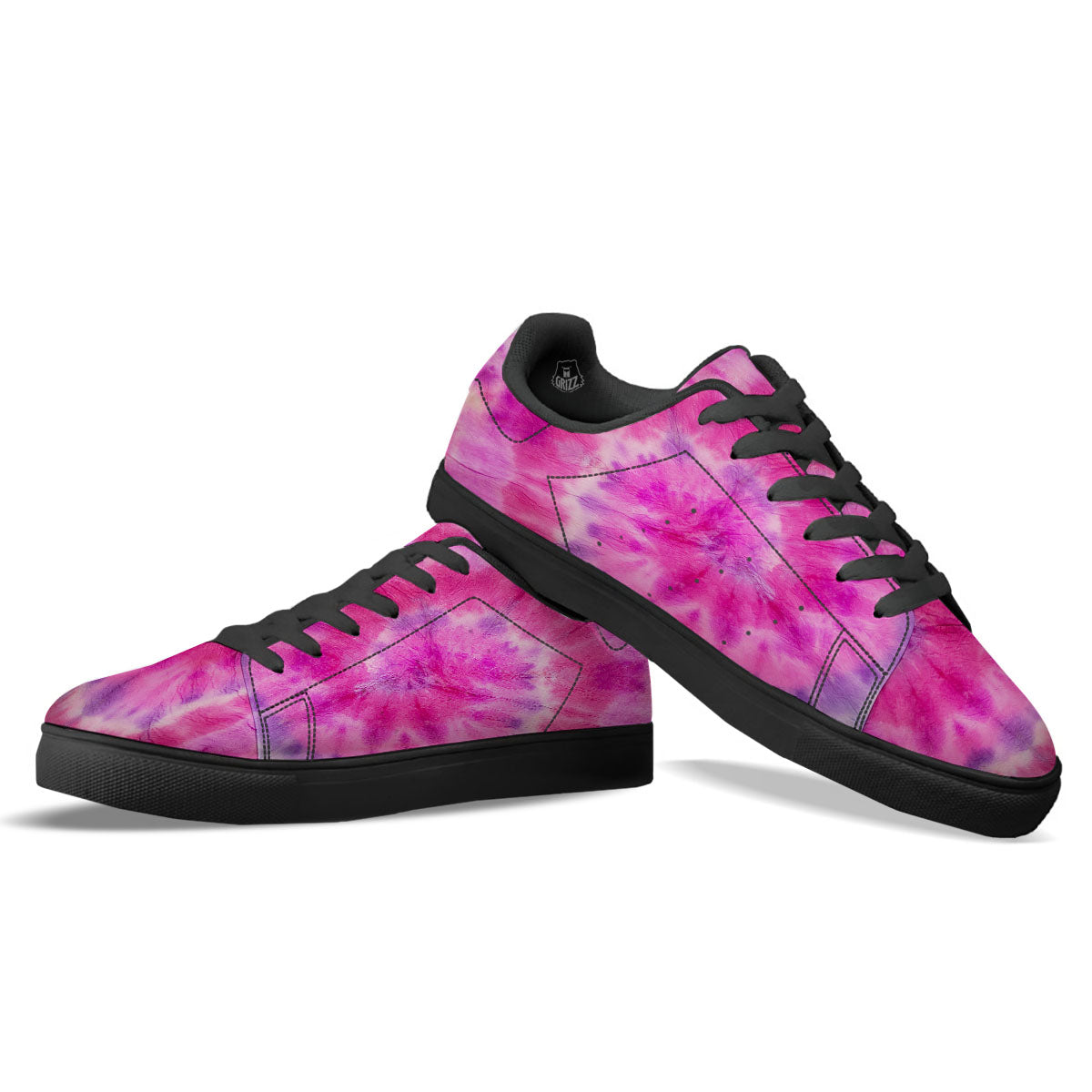 Double Pink Tie Dye Print Black Low Top Sneakers-grizzshop