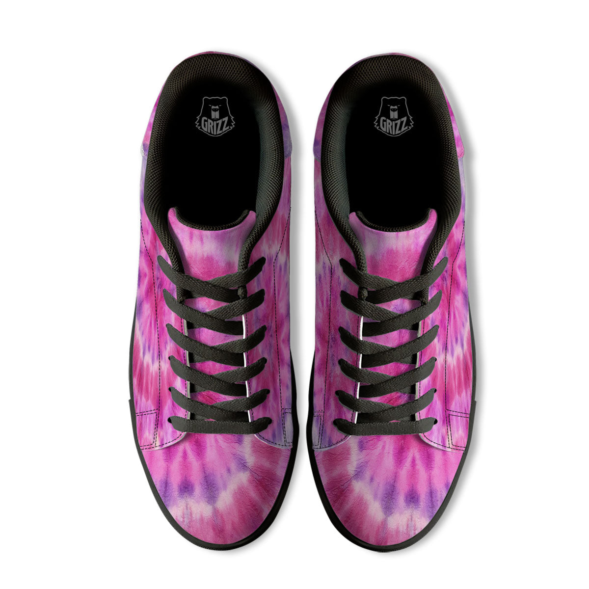 Double Pink Tie Dye Print Black Low Top Sneakers-grizzshop