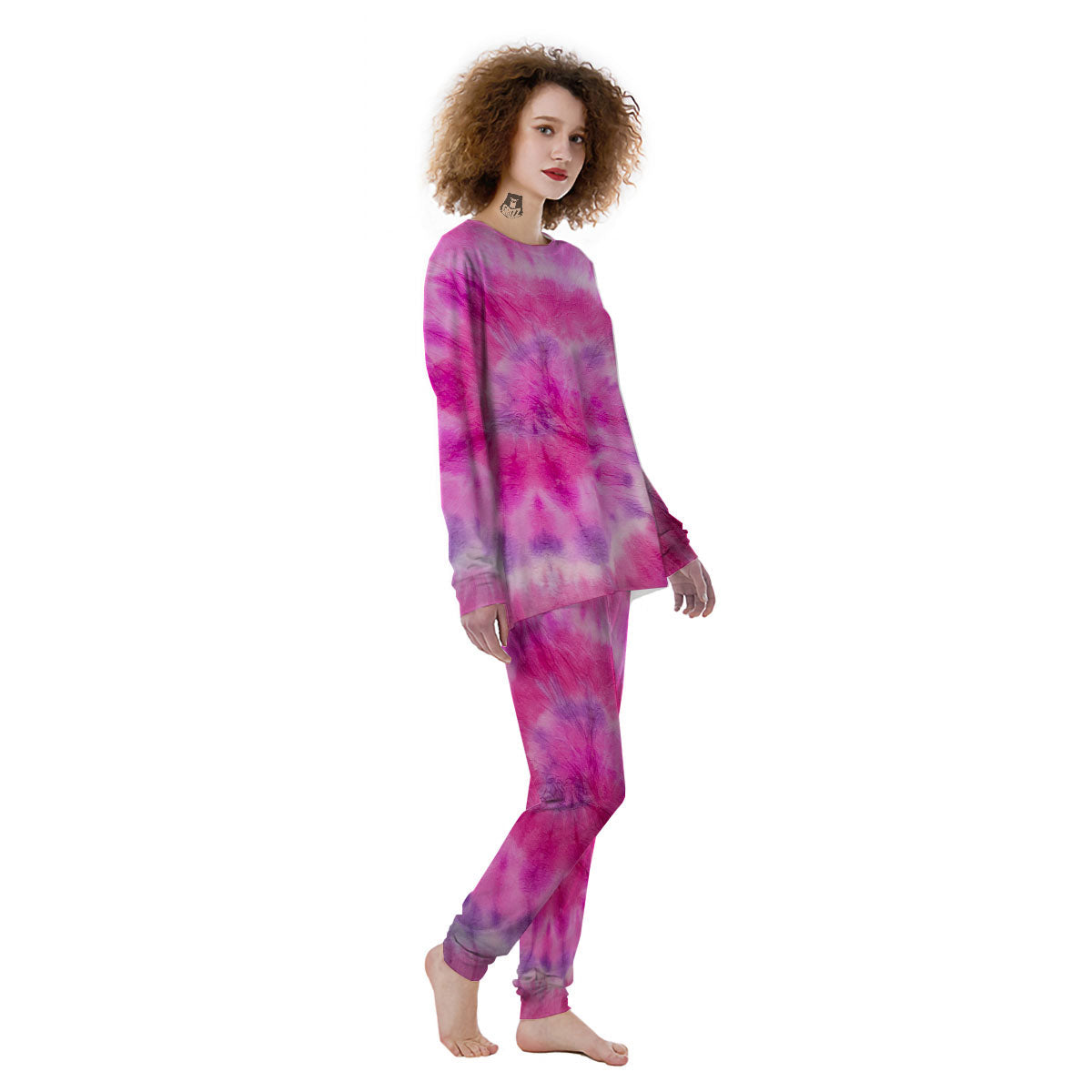 Double Pink Tie Dye Print Women's Pajamas-grizzshop
