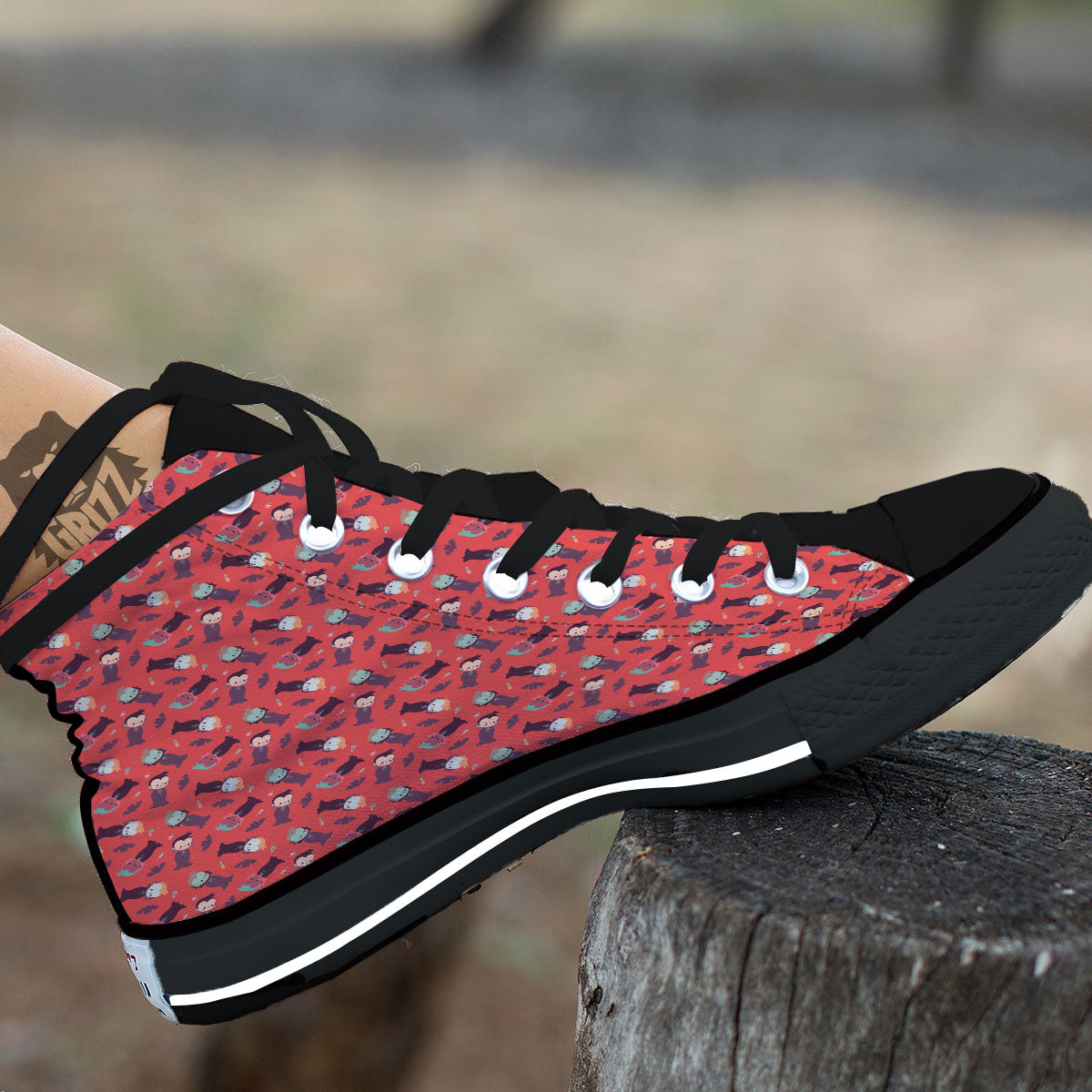 Dracula Cartoon Print Pattern Black High Top Shoes-grizzshop