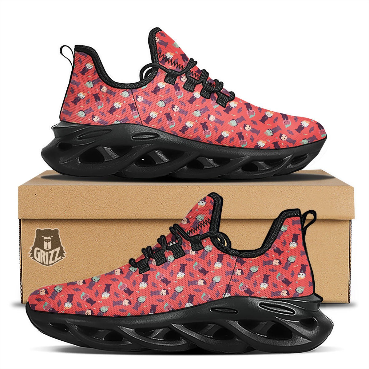 Dracula Cartoon Print Pattern Black Running Shoes-grizzshop