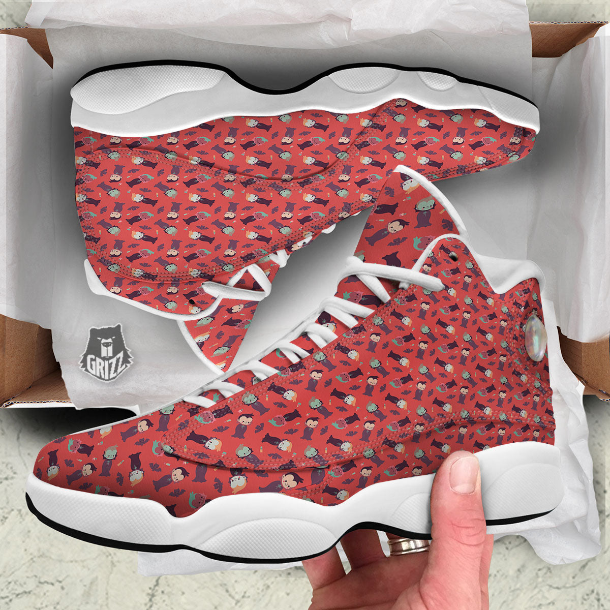 Dracula Cartoon Print Pattern White Basketball Shoes-grizzshop