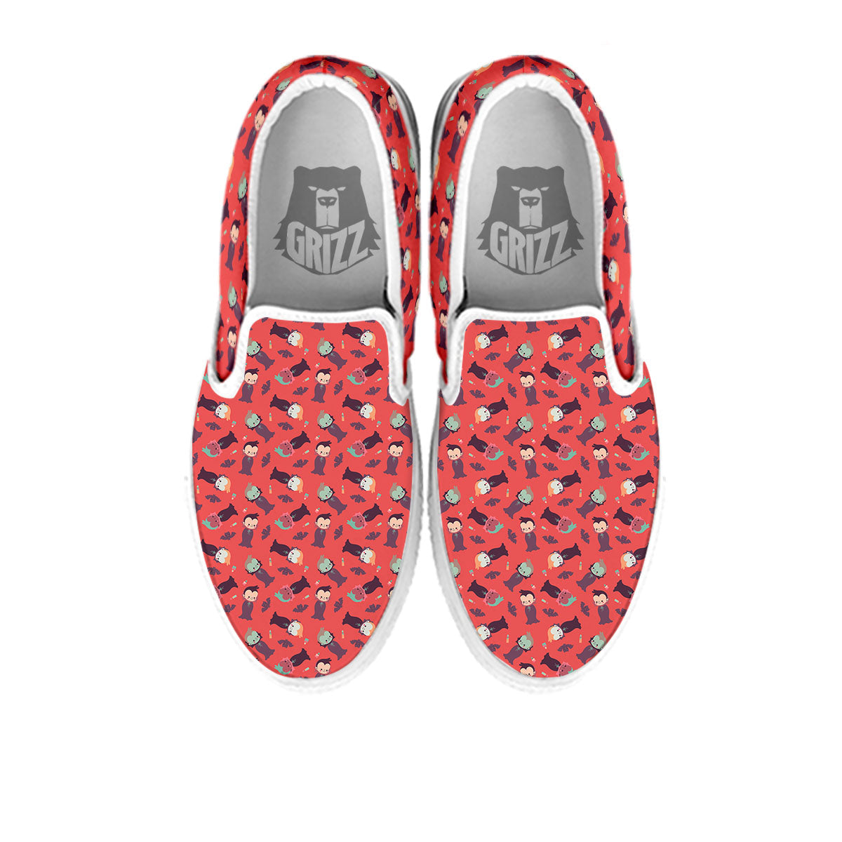 Dracula Cartoon Print Pattern White Slip On Shoes-grizzshop