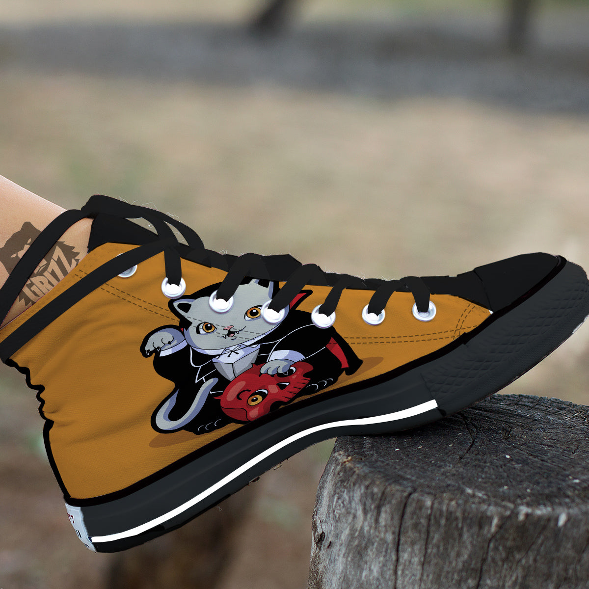 Dracula Cute Cat Print Black High Top Shoes-grizzshop
