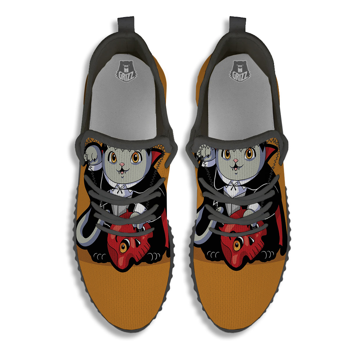 Dracula Cute Cat Print Black Walking Shoes-grizzshop