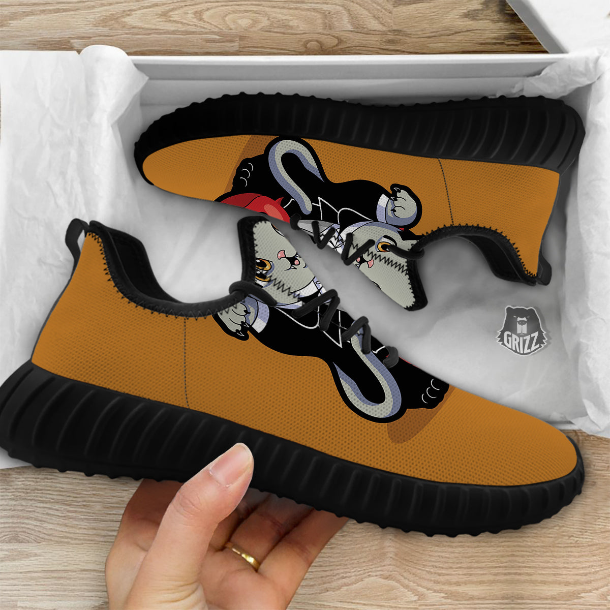 Dracula Cute Cat Print Black Walking Shoes-grizzshop