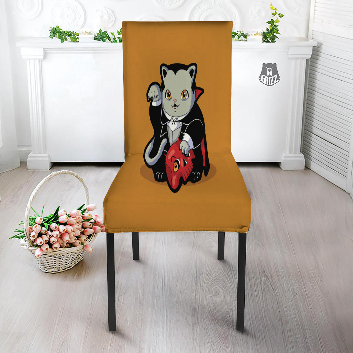 Dracula Cute Cat Print Dining Chair Slipcover-grizzshop