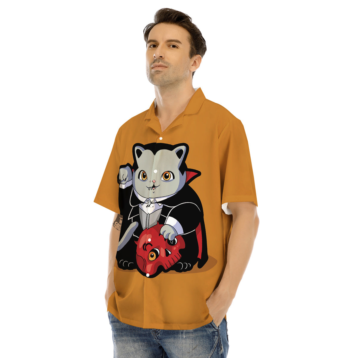 Dracula Cute Cat Print Men's Hawaiian Shirt-grizzshop
