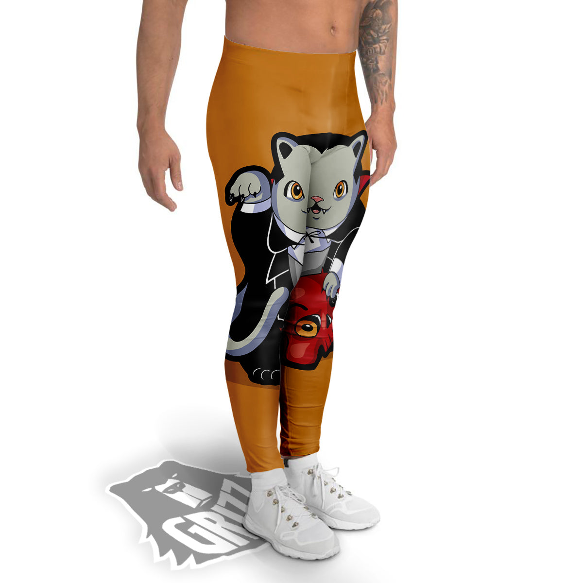 Dracula Cute Cat Print Men's Leggings-grizzshop